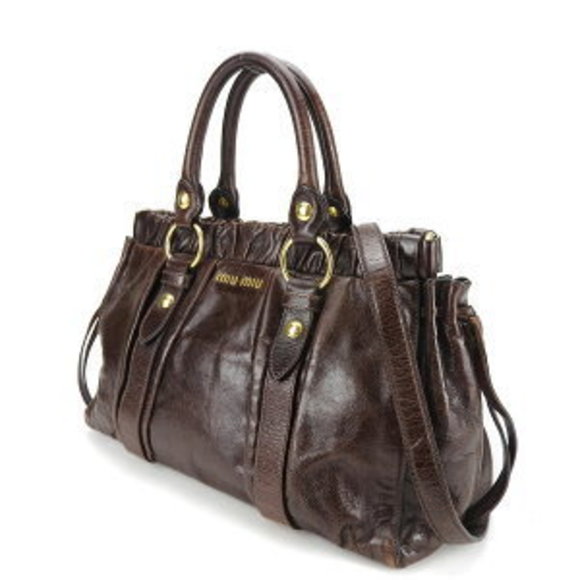 Miu Miu handbag brown leather matelassé gathered - Picture 2 of 11